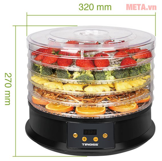 Kích thước máy sấy hoa quả, thực phẩm đa năng Tiross TS9682 